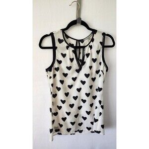 Daniel Rainn Womens Size M White/Black Heart Blouse Sleeveless Coquette Whimsy